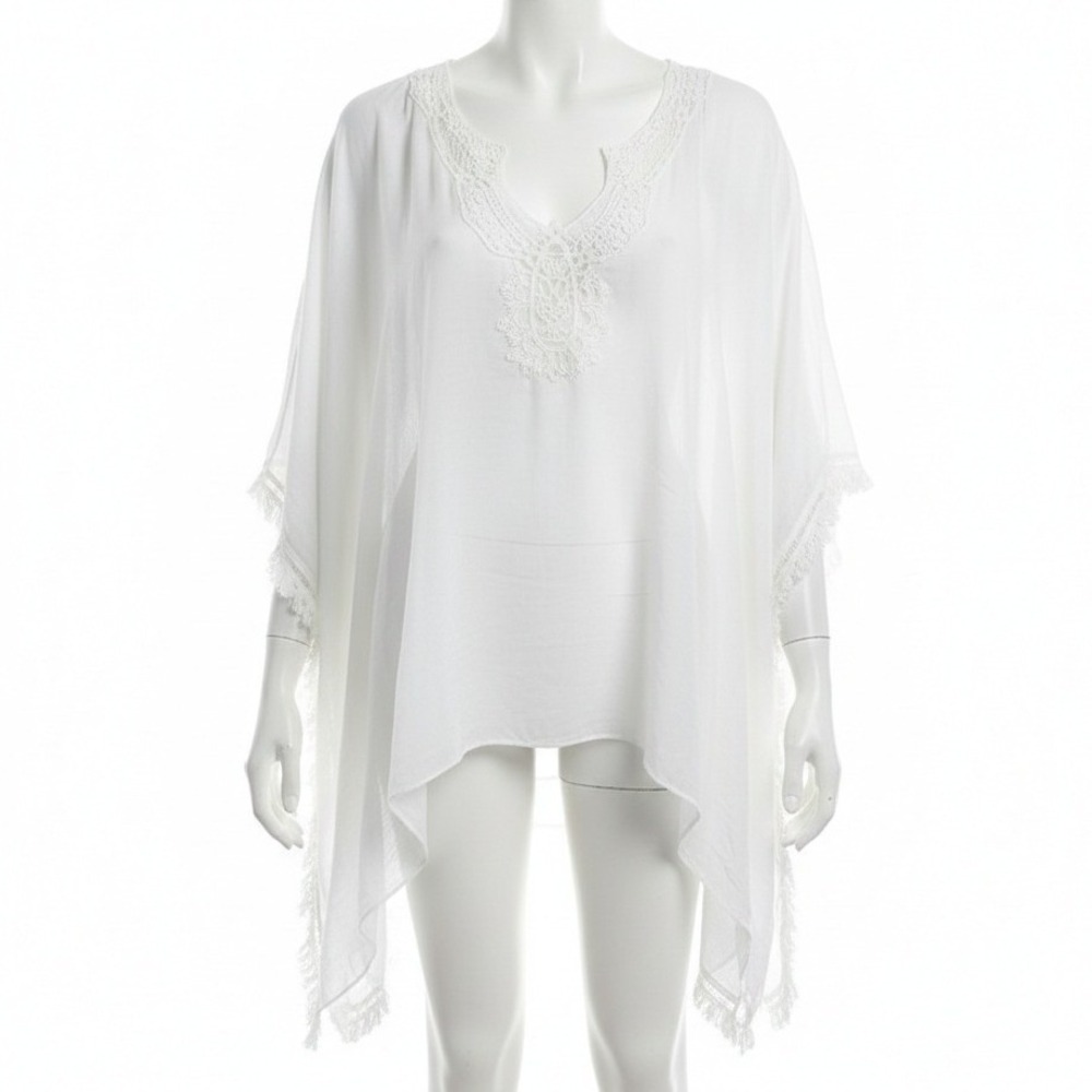 Melrose and Market One Size White Lace Boho Caftan Tunic Poncho Beach Coverup
